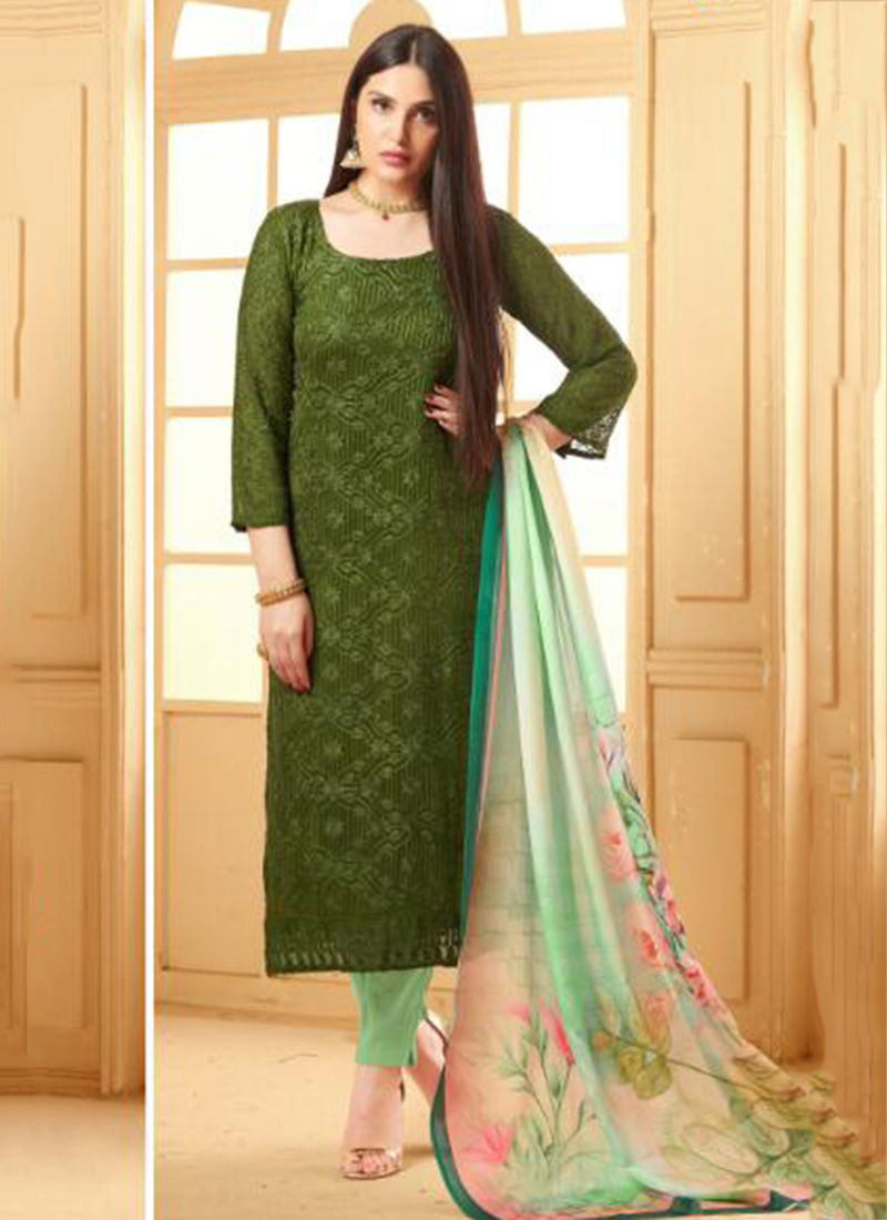 Dinnar 24 Plus Pure Chiffon Designer Party Wear Embroidered Chudidar Suit With Digital Print Dupatta Collection 3331-3338